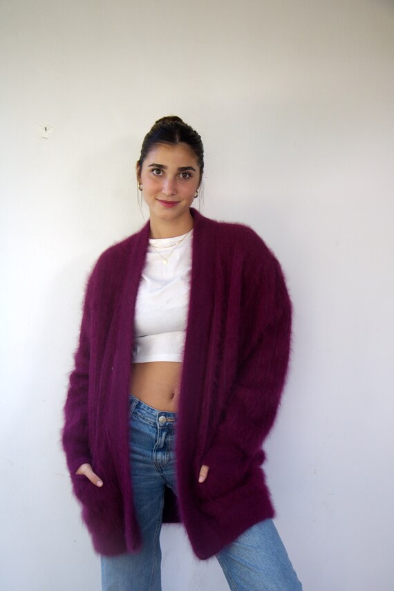 Shaggy cardigan sweater clearance