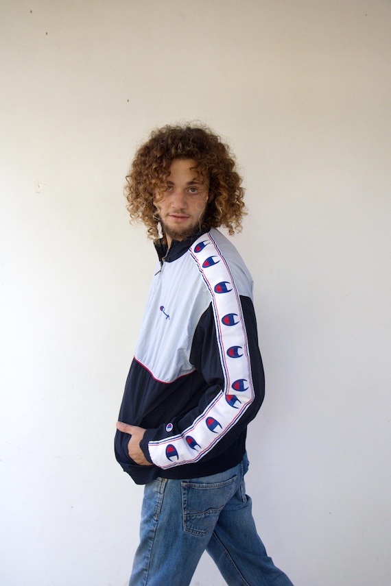 Champion Windbreaker Jacket Vintage 90s Track Sport Wear Blue Red White Track Sport Streetwear Bomber Boho Hippie 1990s M L Etsy
