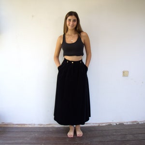 Country Casuals Velvet Skirt, Vintage 80s Boho Hippie Black Embroidered High Waist Maxi Formal Evening Gothic Hippy 90s // SIZE 8 // XS / S image 1