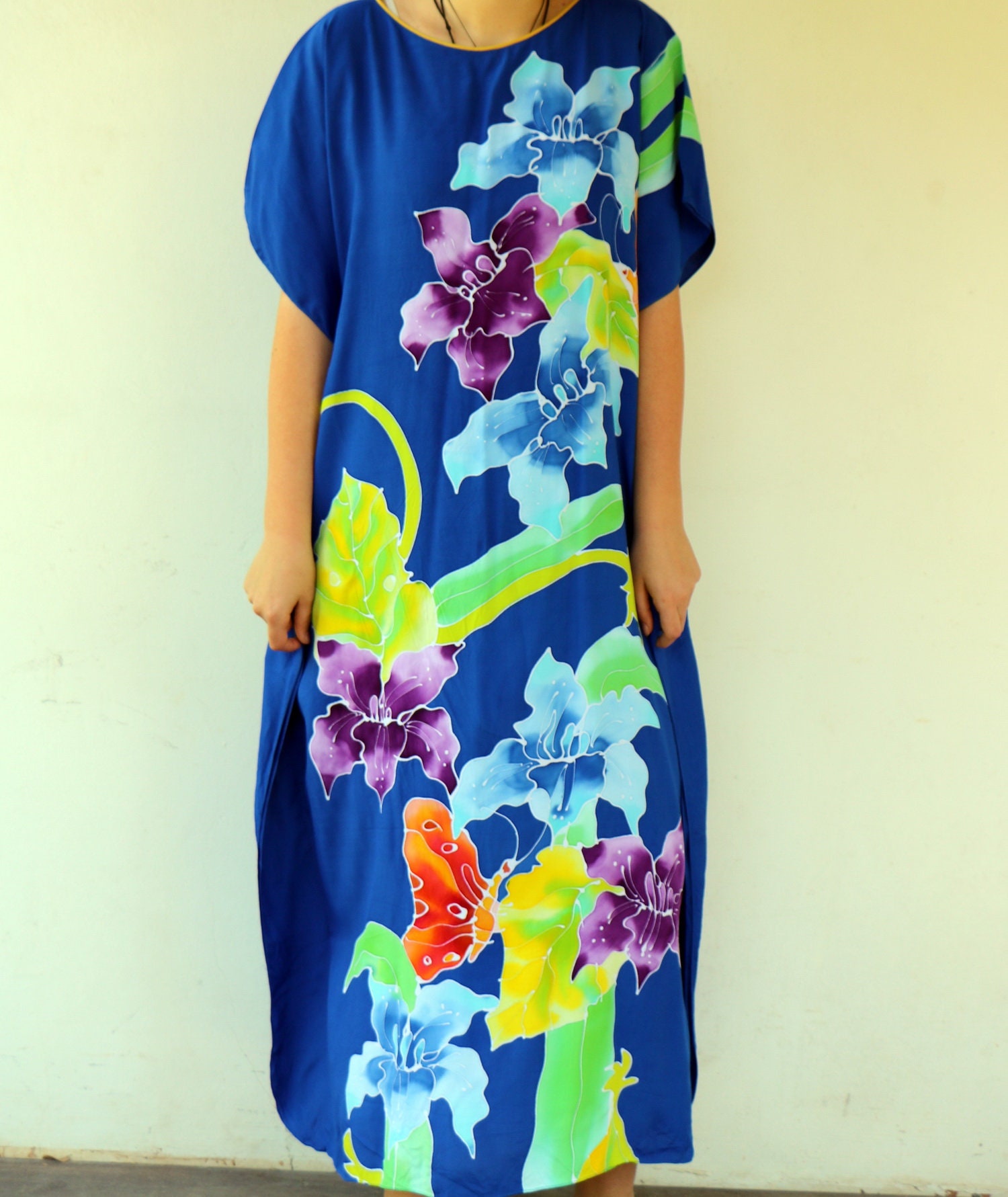Tropical Dress Vintage Boho 70s 80s Hawaiian Blue Floral - Etsy Israel