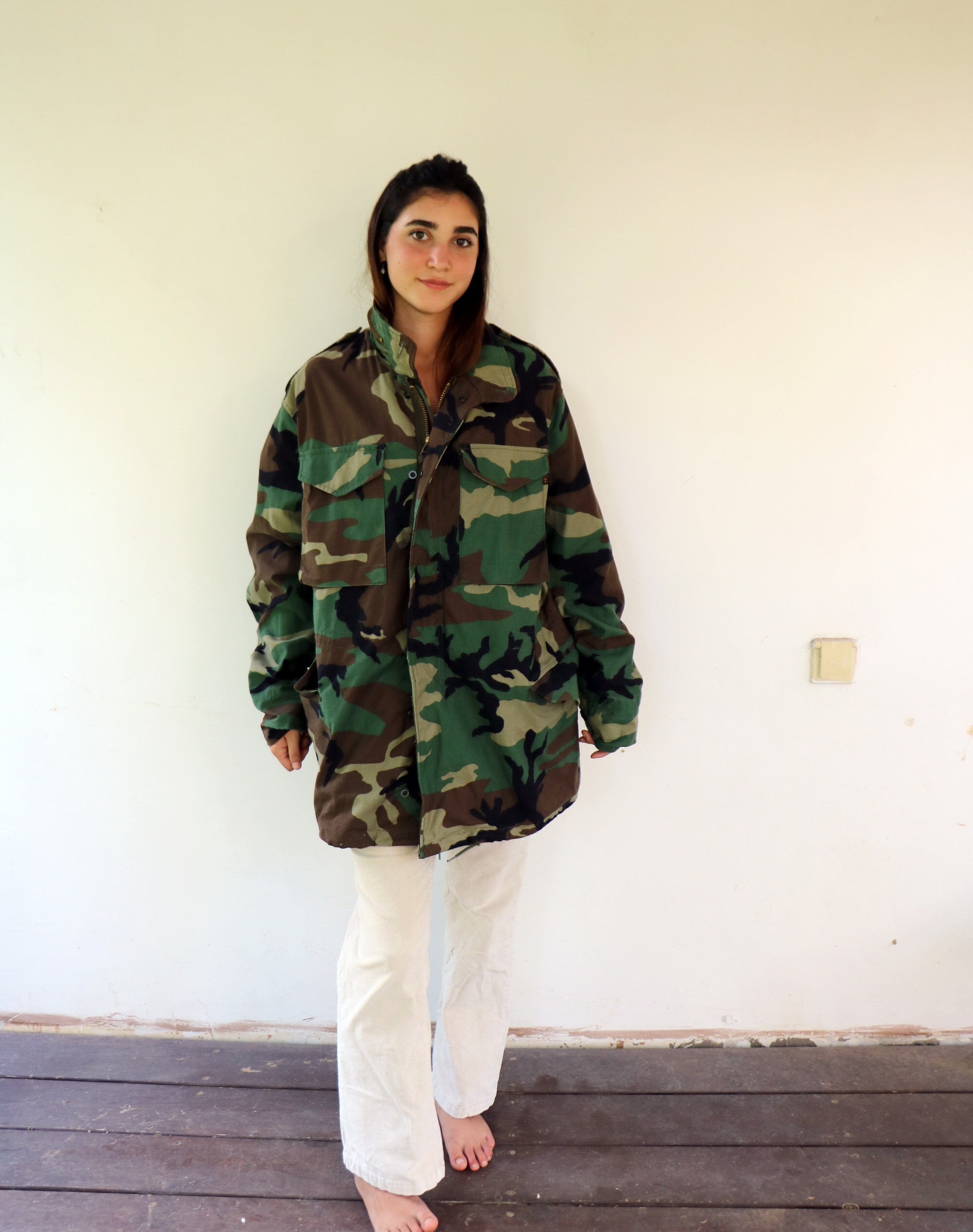 Camouflage Military Jacket, Vintage Army Green Field Coat Camouflage Military Jacket, Vintage Army Green Field Coat