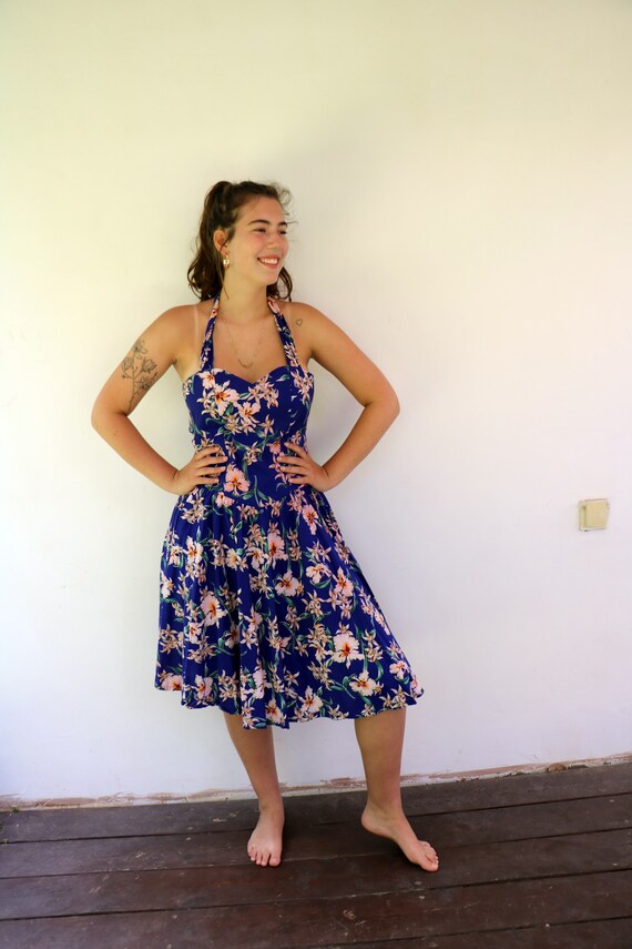 【Since Then】Halter Suspender Floral Swing Tea Dress 1950s Halter Floral Swing Dress | Retro Stage