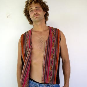 Vintage Andean Handwoven Wool Vest, Folk Waistcoat Geometric Animal Motifs // M/L