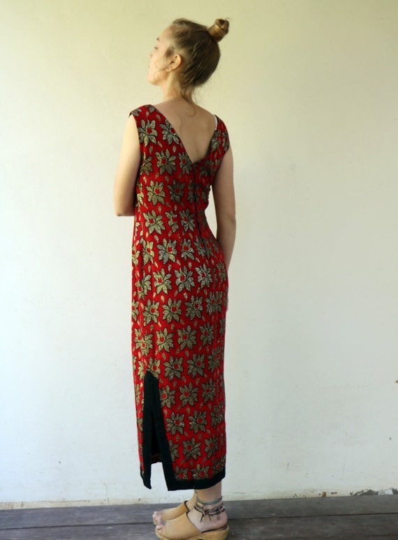60s Glamour Dress, Vintage 1960s Floral Red and G… - image 7