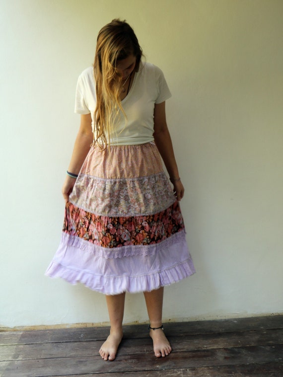 Ruffle Floral Skirt , Vintage 70s Boho Hippy Hipp… - image 6