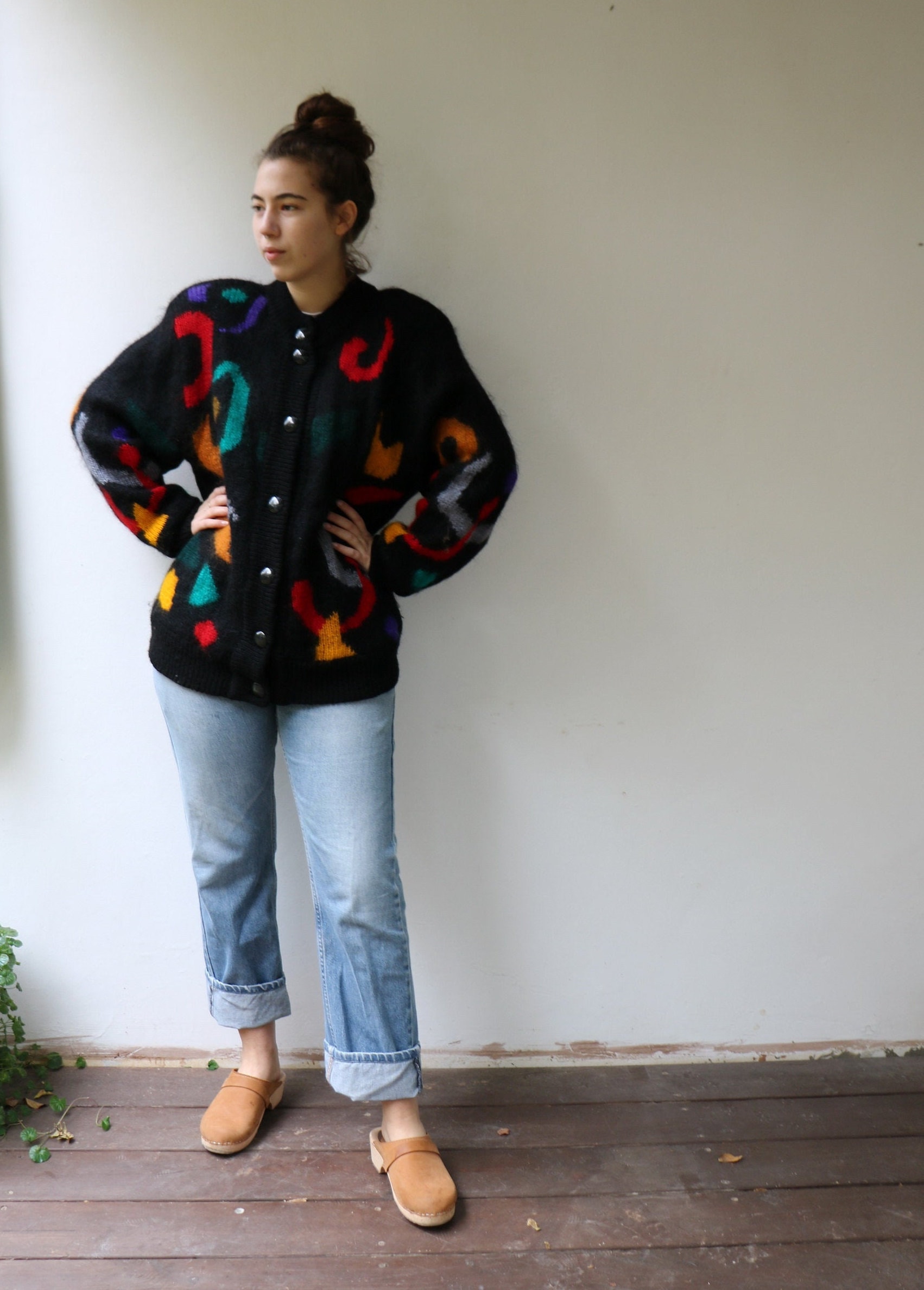 Geometric Mohair Cardigan Vintage 80s 90s Knit Sweater Boho - Etsy