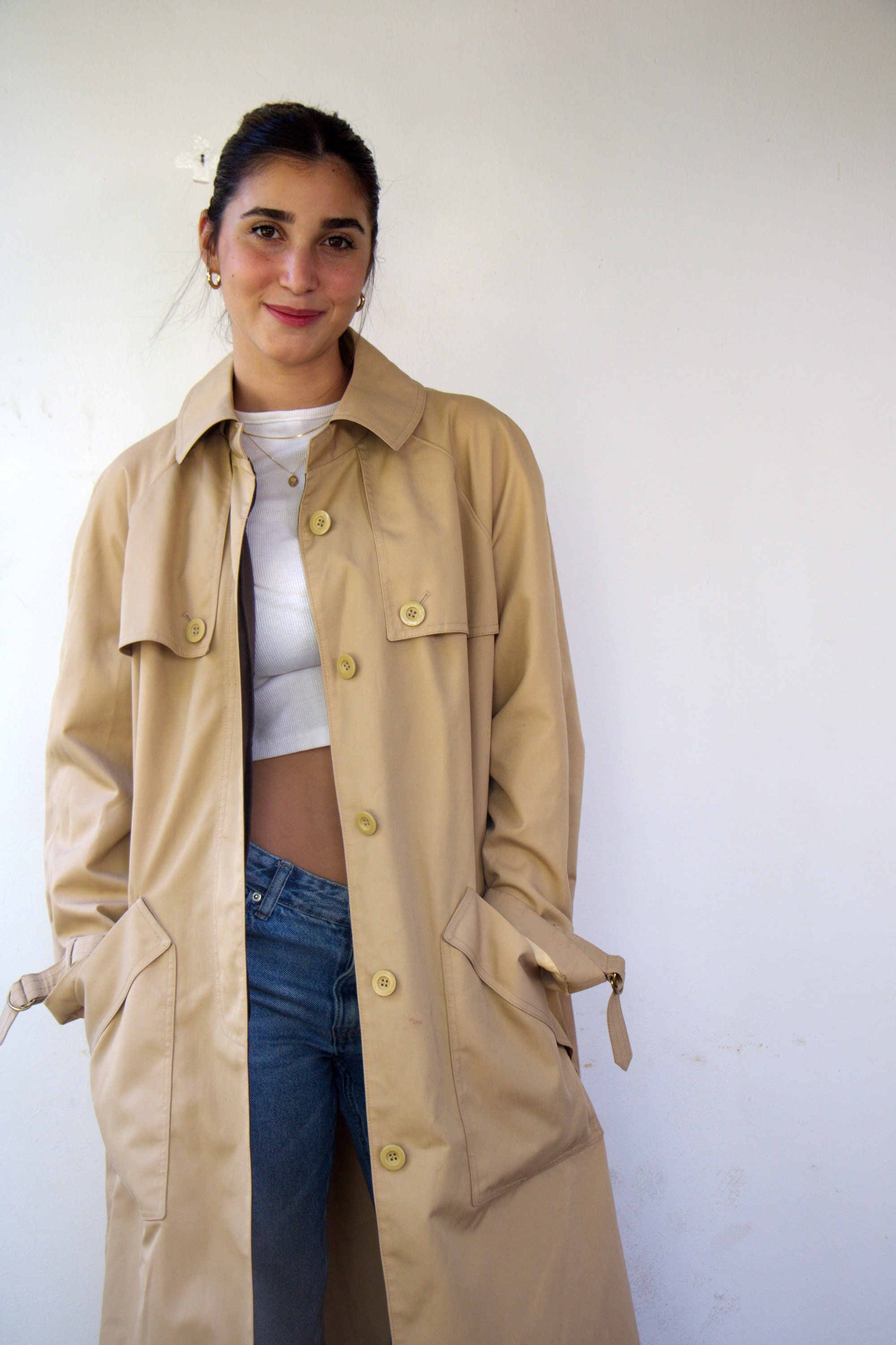 Vintage 70s Tan Trench Coat, Misty Harbor Belted Raincoat Made in