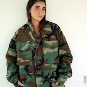 Chaqueta militar de camuflaje vintage: abrigo de campaña de camuflaje del ejército estadounidense de los años 70 y 80 con capucha, ropa de calle unisex XL
