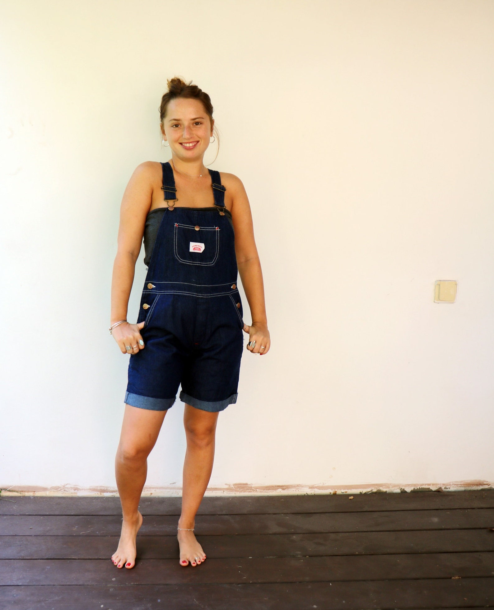 Round House Overalls, Vintage 70s Blue Denim Jean Jeans Jumpsuit High