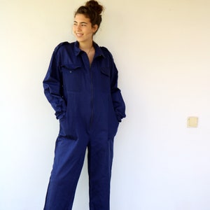 Workwear Coveralls, Vintage 70s Blue Jumpsuit Dungarees Overalls Mechanic Suit Boho Hippie Cotton Work Wear Oversize Utility 80s // O.S image 5