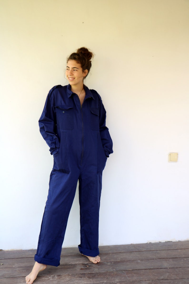 Workwear Coveralls, Vintage 70s Blue Jumpsuit Dungarees Overalls Mechanic Suit Boho Hippie Cotton Work Wear Oversize Utility 80s // O.S image 5