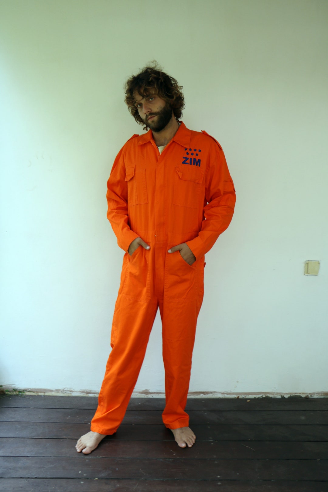 Vintage Orange Workwear Coveralls ZIM Logo Utility Jumpsuit Unisex