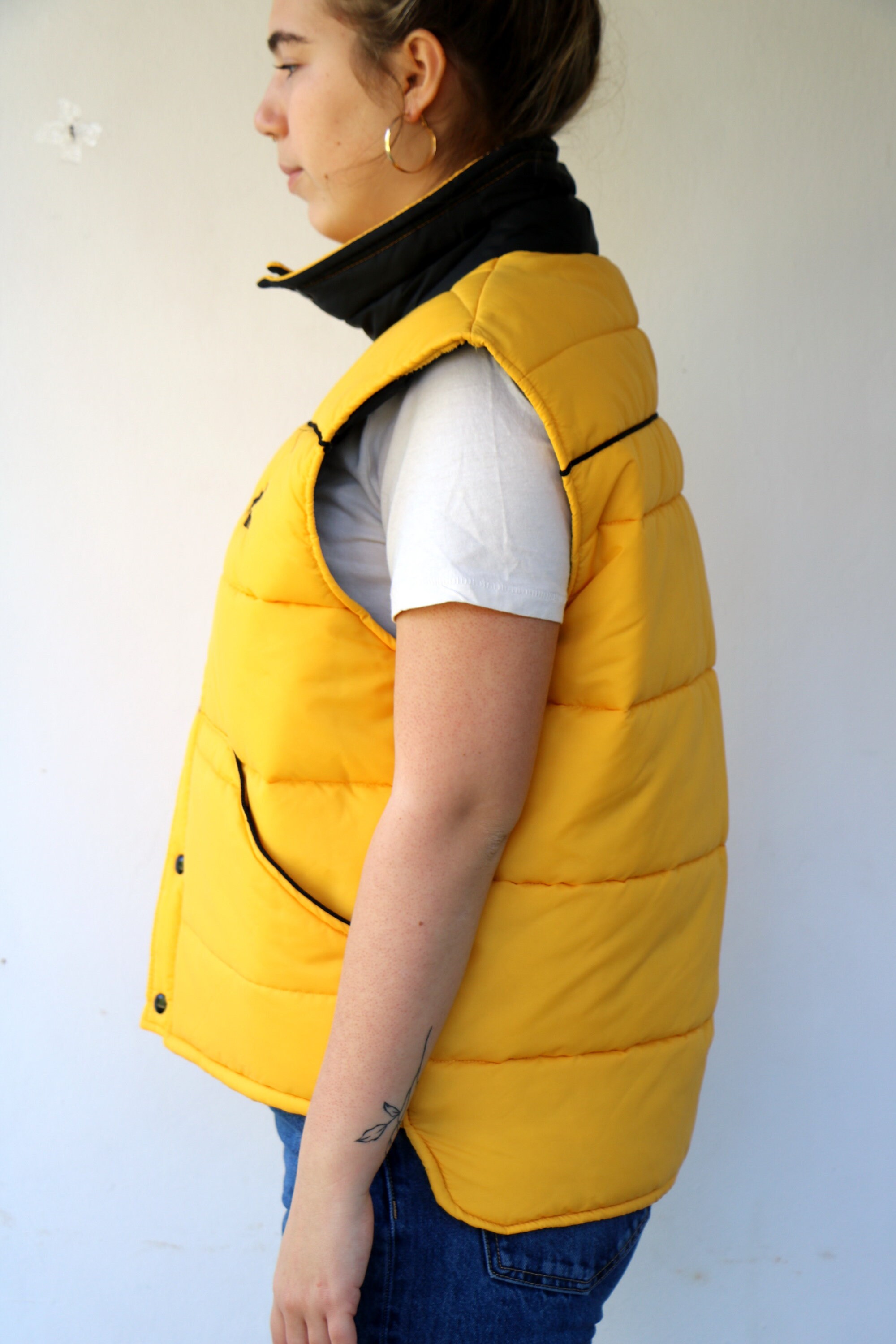 Vintage Kodak Film Puffer Vest – 80s 90s Yellow Black Puffy