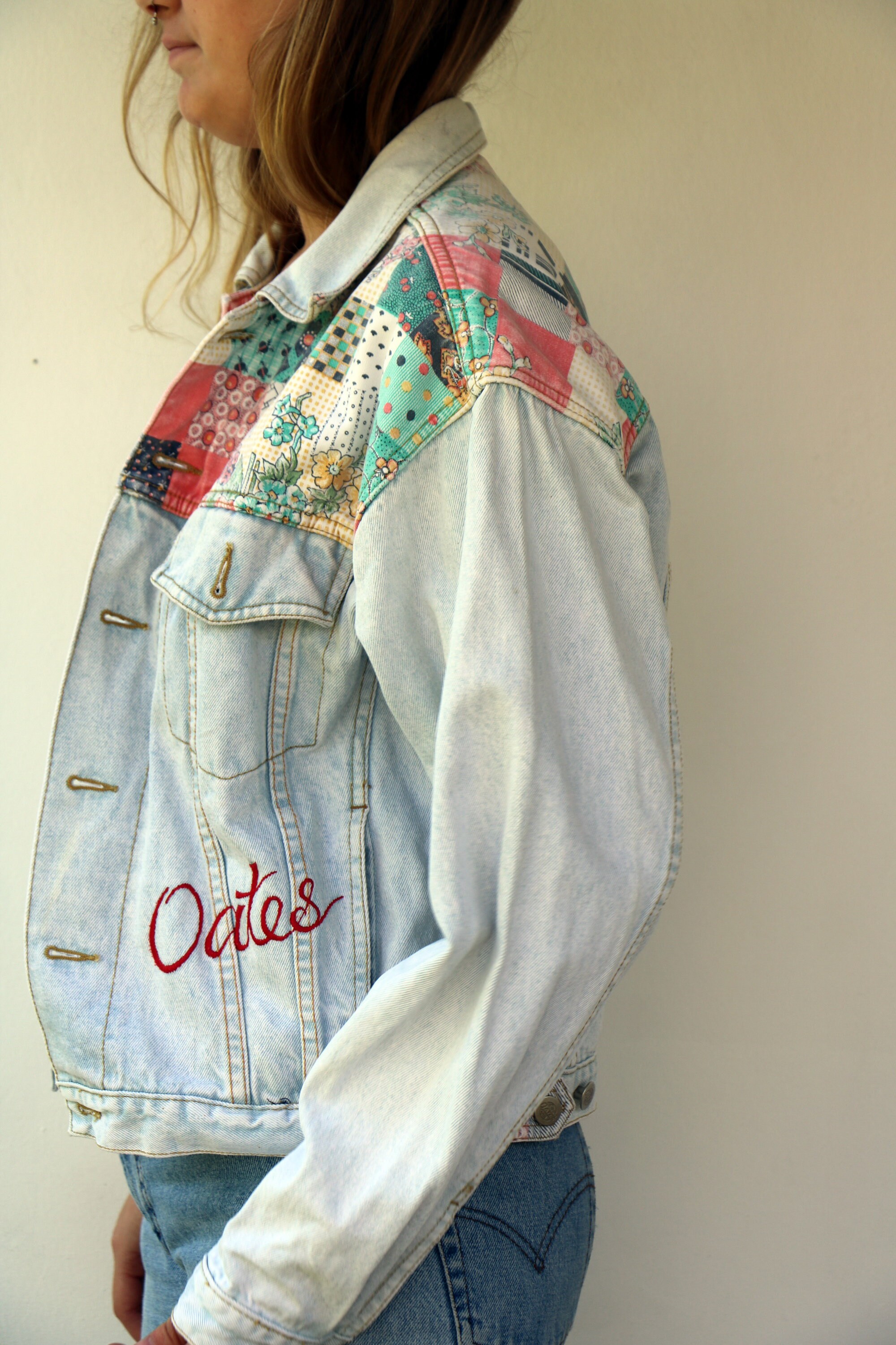 Oates Denim Jacket , Vintage 80s Jean Jacket Floral Boho Western Country  Hippie Jacket Blouse Dress Cotton // S/M -  Canada