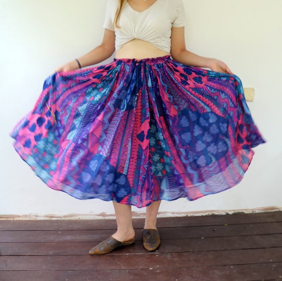 Indian Skirt, Vintage 70s Boho Hippy Cotton Gauze… - image 3