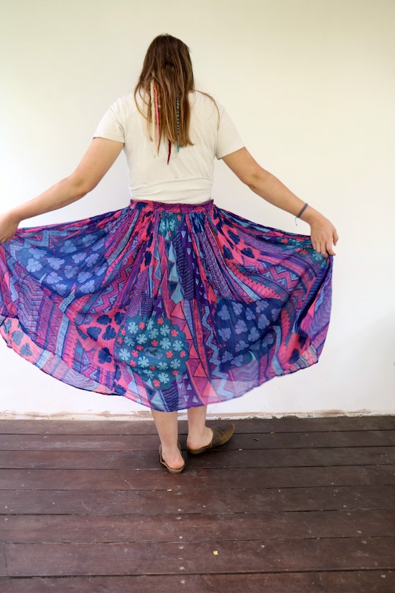 Indian Skirt, Vintage 70s Boho Hippy Cotton Gauze… - image 5