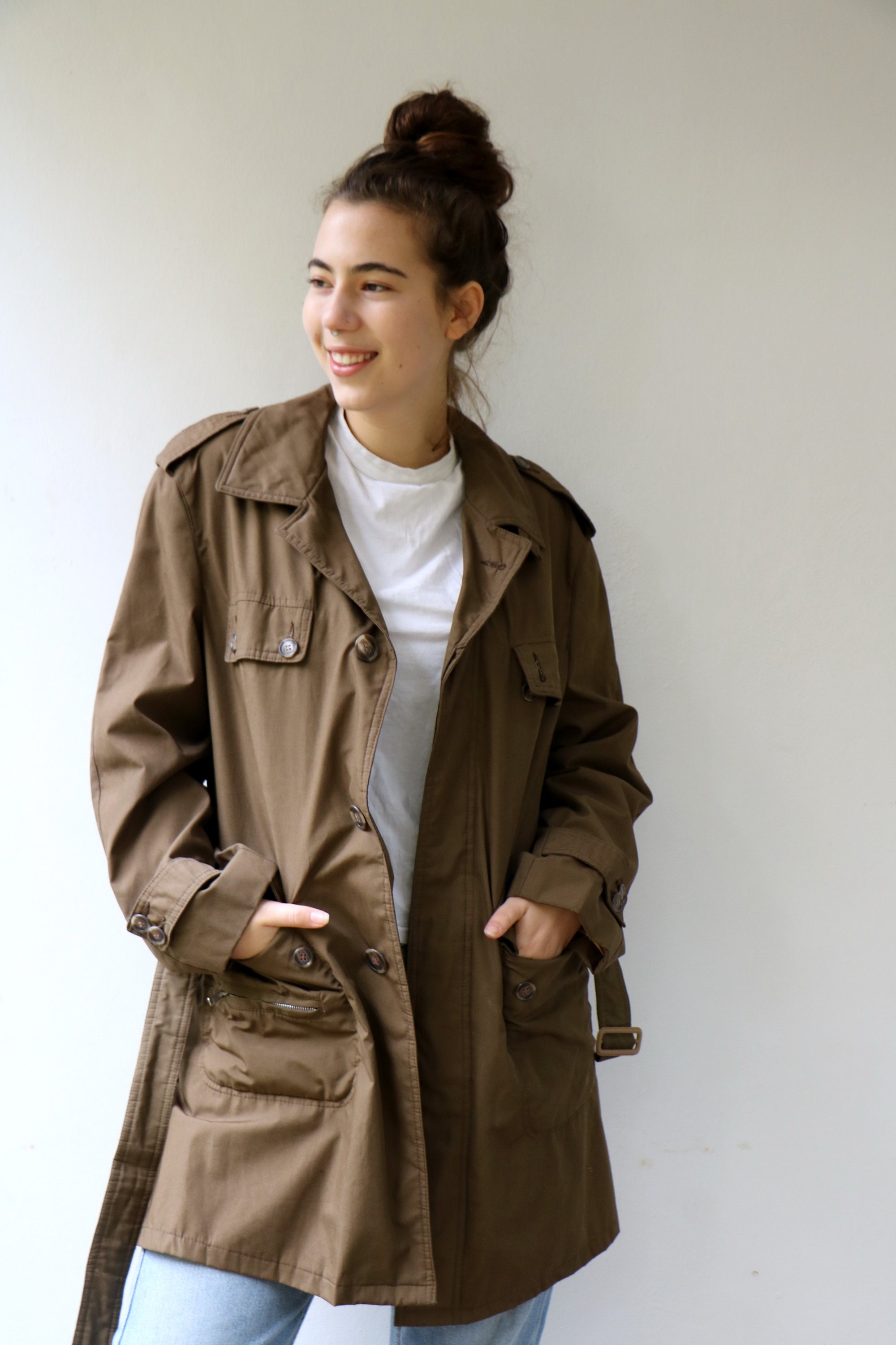 Nino Flex Trench Coat Vintage 70s 80s Boho Hippie Brown Khaki - Etsy