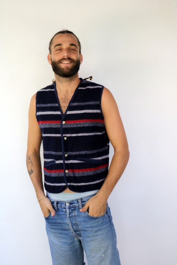 VENETTI Men's Striped Vest, Vintage 80s 90s Boho Hippie Blend Wool