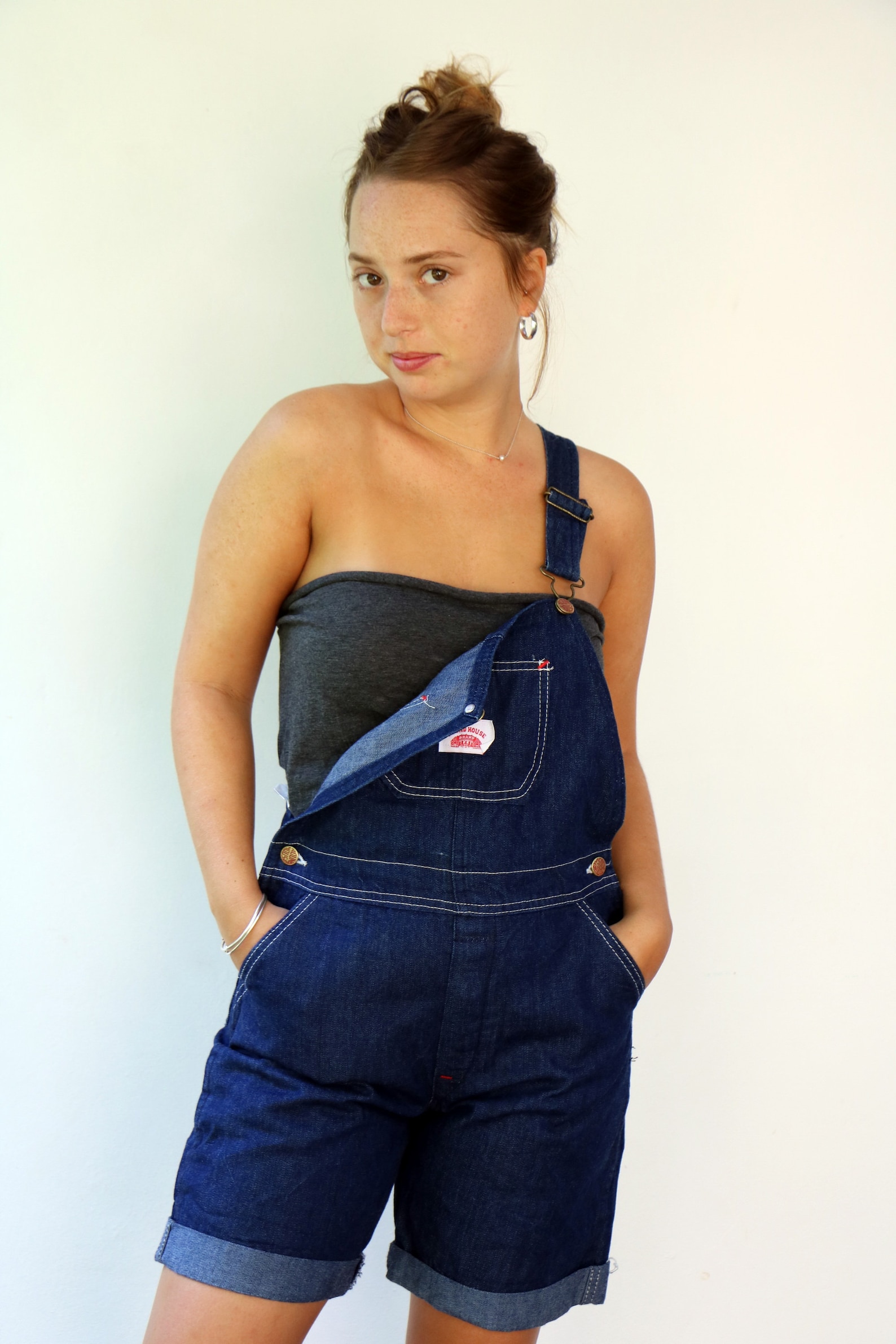 Round House Overalls, Vintage 70s Blue Denim Jean Jeans Jumpsuit High