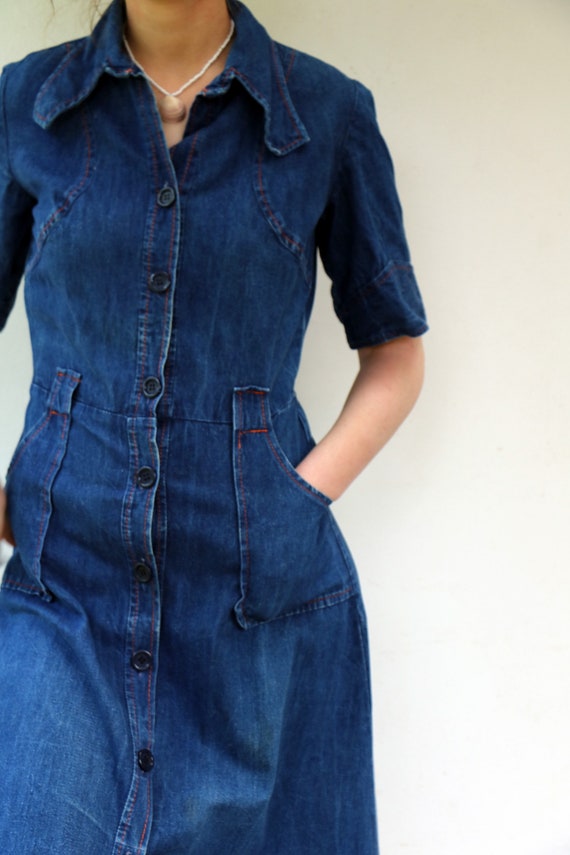 Blue Denim Dress, Vintage 70s Boho Midi Hippie Hippy Jeans Dress High Waist  Cotton // S/M - Etsy Singapore