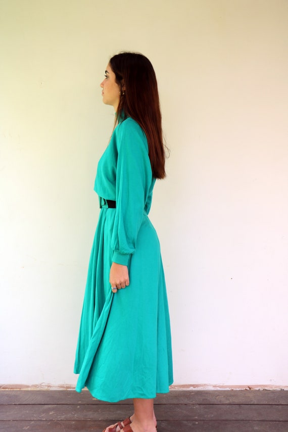 80s Hearts Green Mockneck  Dress , Vintage 1980s … - image 5