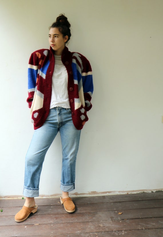 Geometric Cardigan Sweater, Vintage 80s Knit Boho