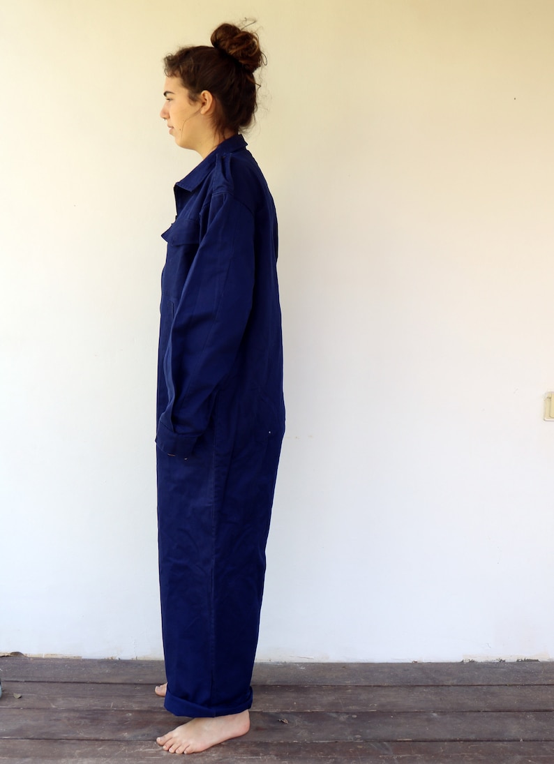 Workwear Coveralls, Vintage 70s Blue Jumpsuit Dungarees Overalls Mechanic Suit Boho Hippie Cotton Work Wear Oversize Utility 80s // O.S image 8