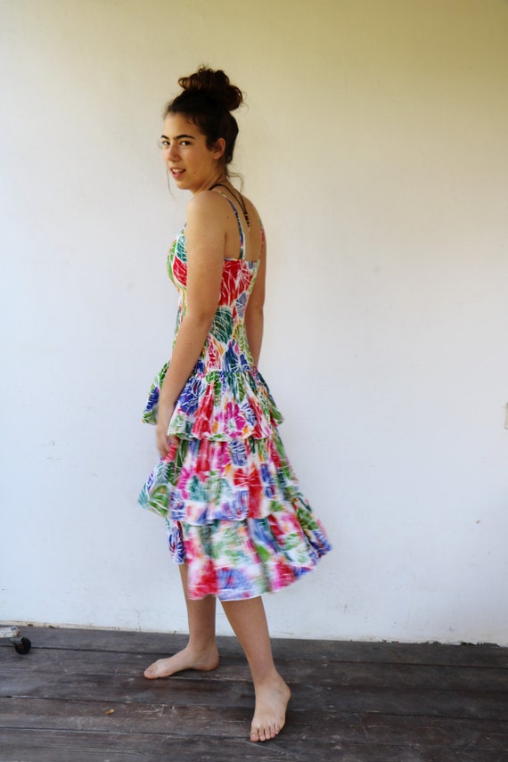 Colorful Summer Dress, Vintage 80s Boho Hippie Ru… - image 1