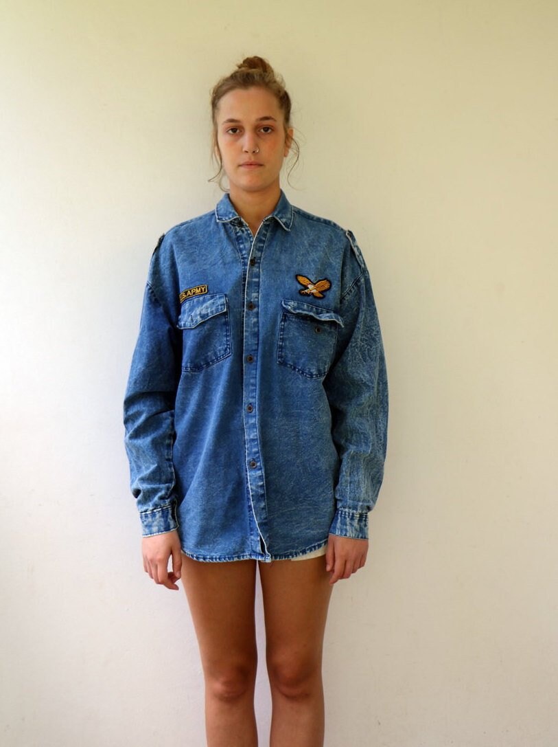 Vintage Denim Jean Shirt 80s Acid Wash 