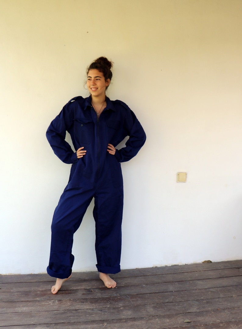 Workwear Coveralls, Vintage 70s Blue Jumpsuit Dungarees Overalls Mechanic Suit Boho Hippie Cotton Work Wear Oversize Utility 80s // O.S image 10