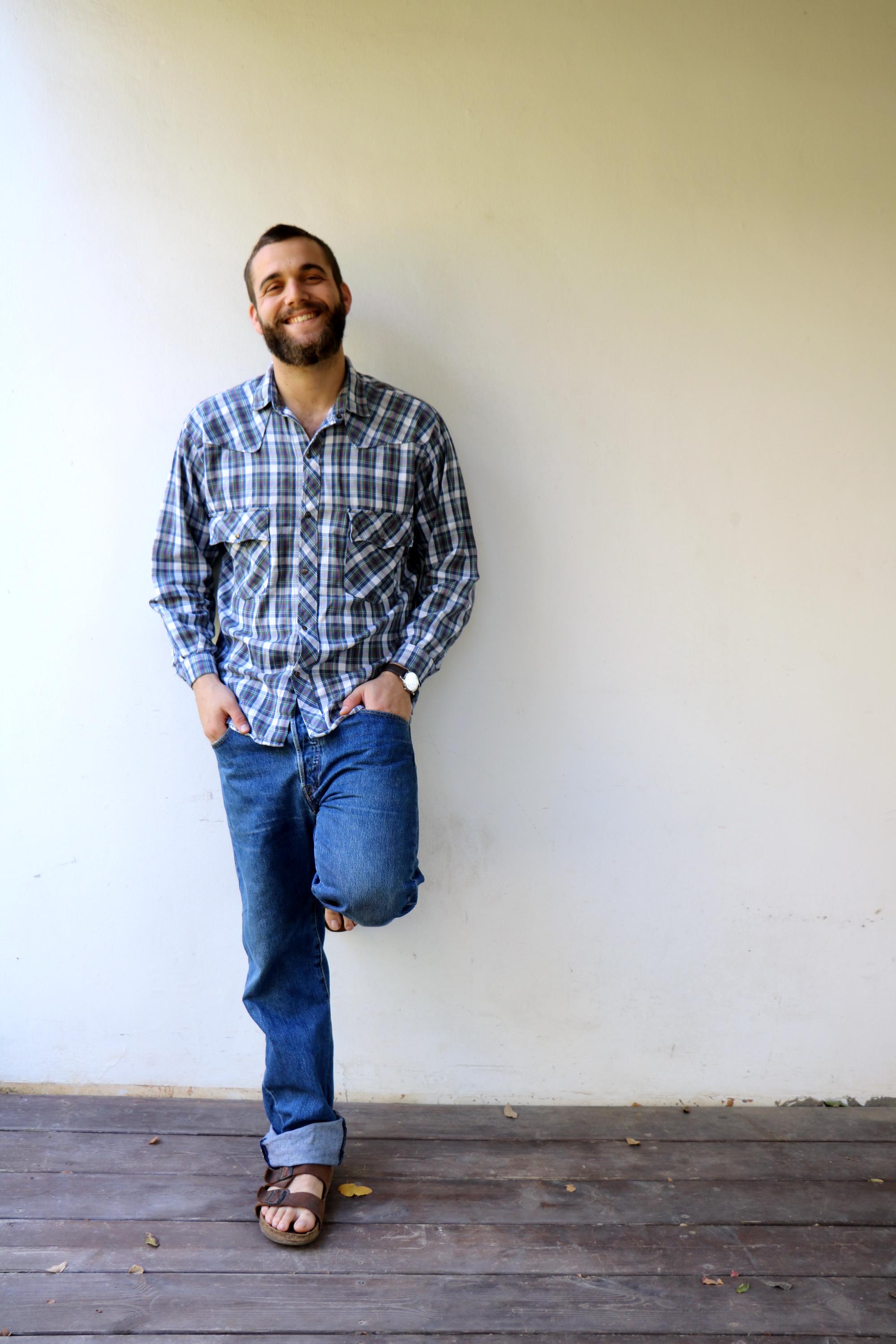Men's Plaid Button Down Shirt, Vintage 70s 1970s Boho Hippy