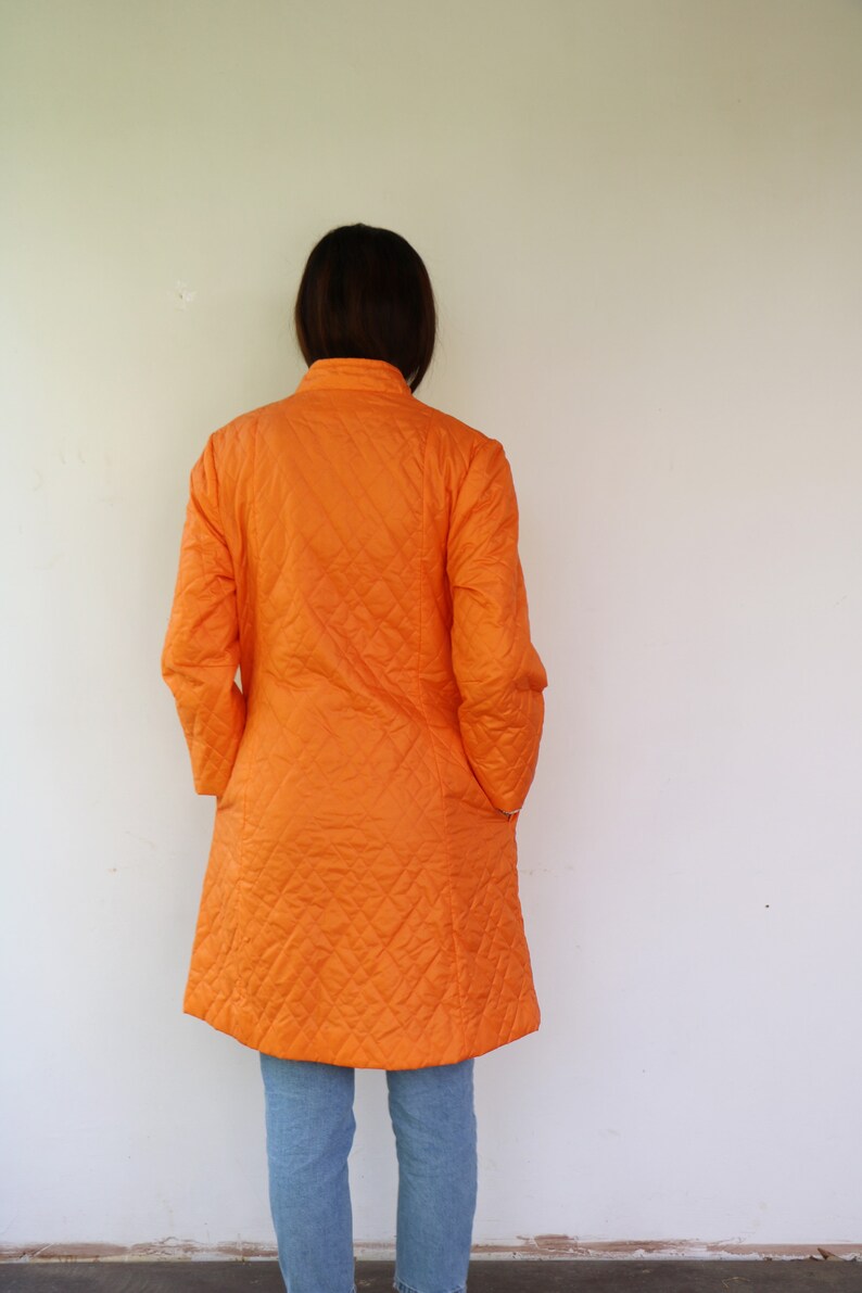 Quilted Coat, Vintage 50s 60s Boho Hippie Orange Puffer Hippy Lady Utex Mod Double Breast Coat Dress The Aristocrat of Fashion 1960s // O.S image 8