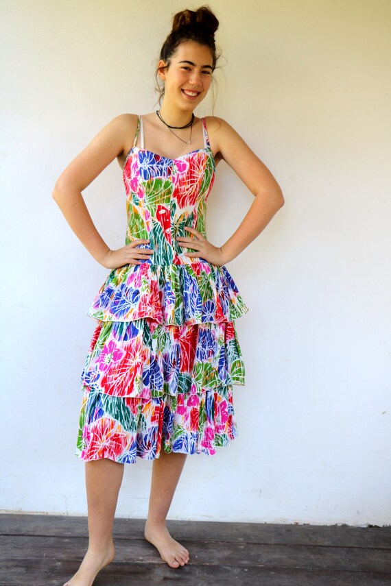 Colorful Summer Dress, Vintage 80s Boho Hippie Ru… - image 5