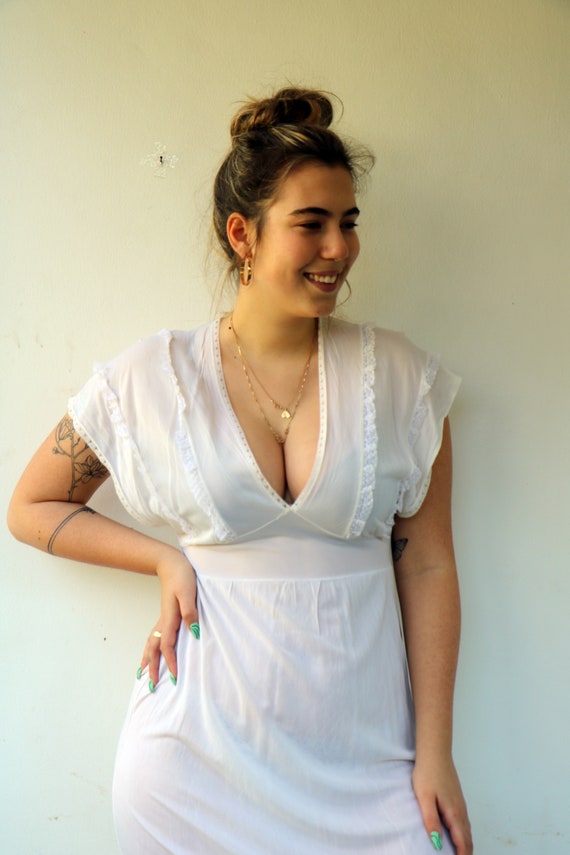 Sheer White Ivory Lace Nightgown Dress, Vintage 7… - image 7