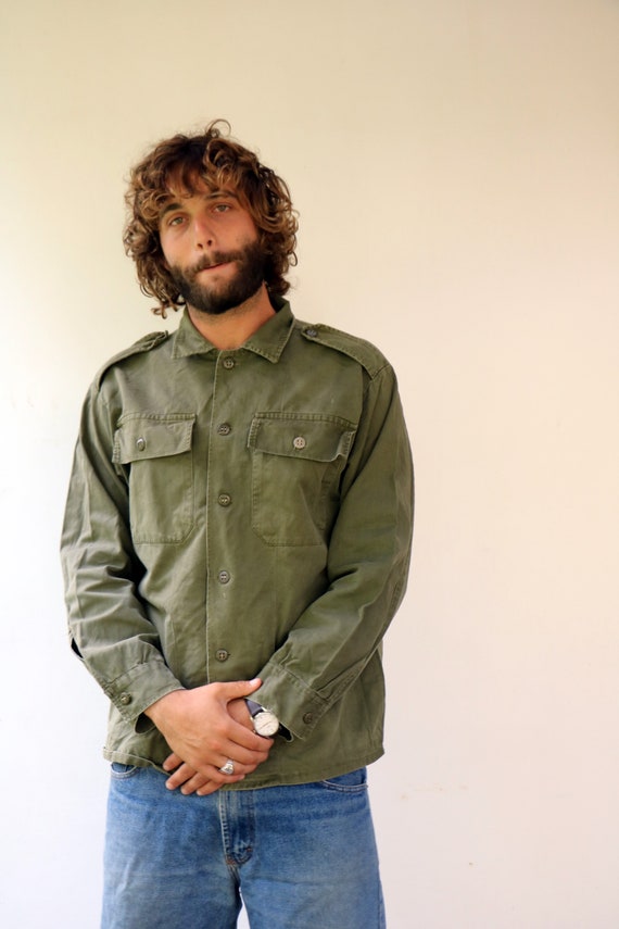 Vintage Army Green Military Shirt Boho 