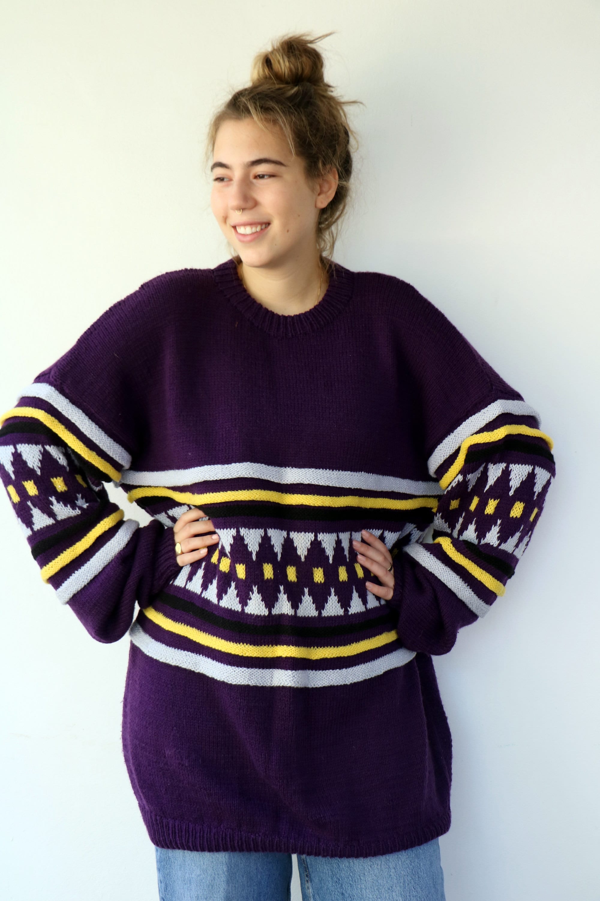 Hand Made Oversized Sweater, Vintage 80s Knit Boho Hippie