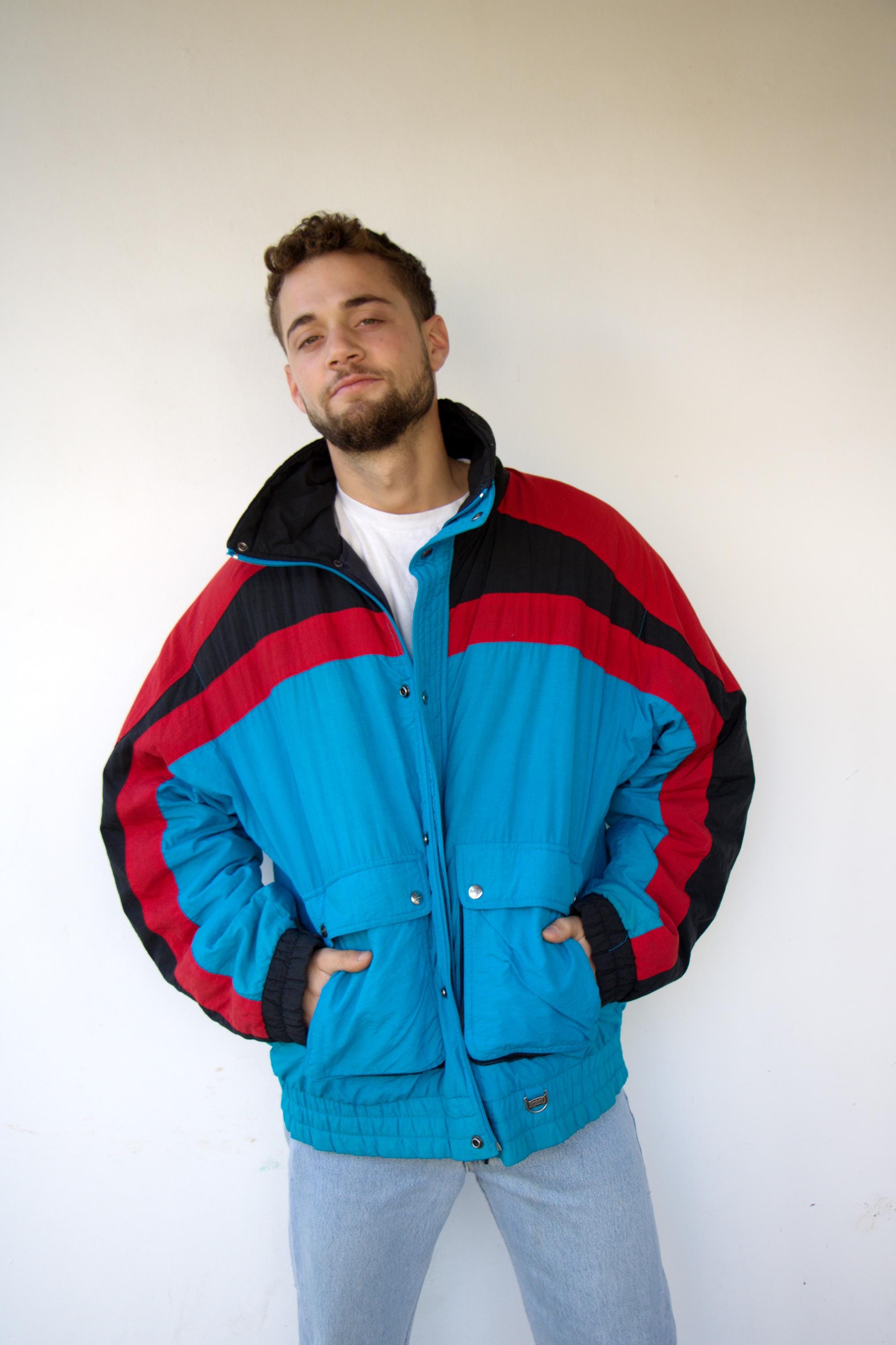 Vintage 80s Rodeo Ski Jacket, Colorblock Blue Red Black Oversized