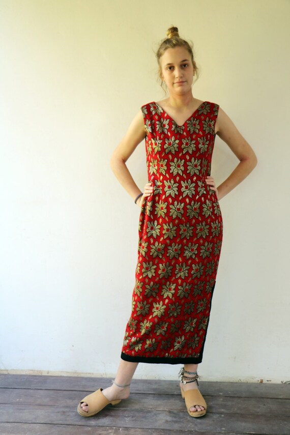 60s Glamour Dress, Vintage 1960s Floral Red and G… - image 10