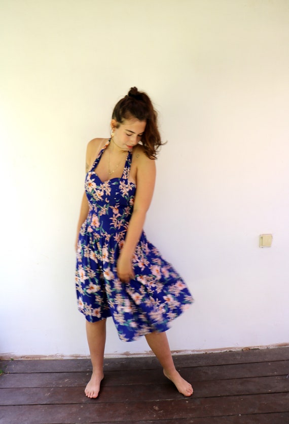 Hawaiian Floral Dress, Vintage 80s Boho Hippie Ha… - image 1