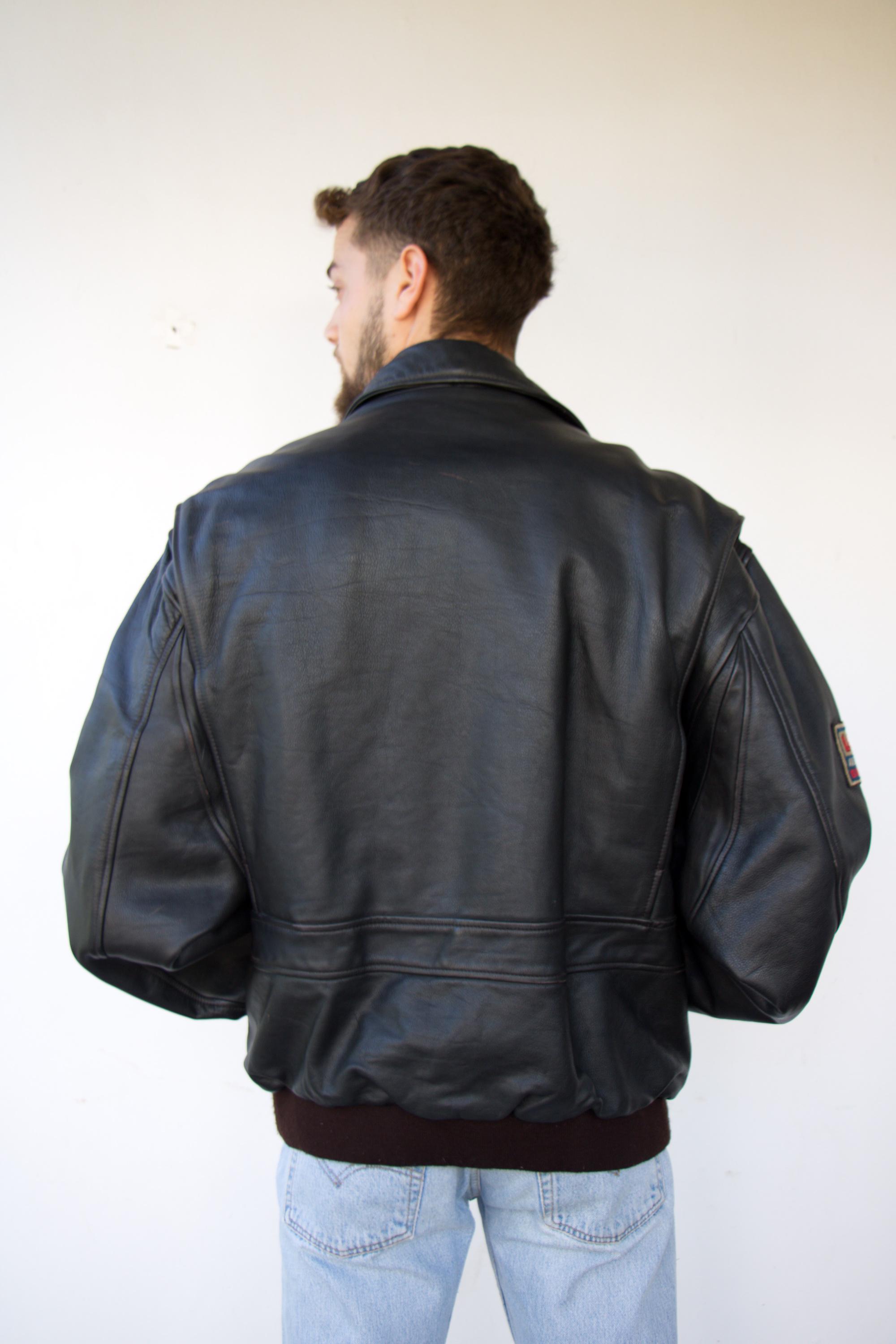 Vintage 90s Levi's Leather Bomber Jacket Patch Logo Flight Jacket