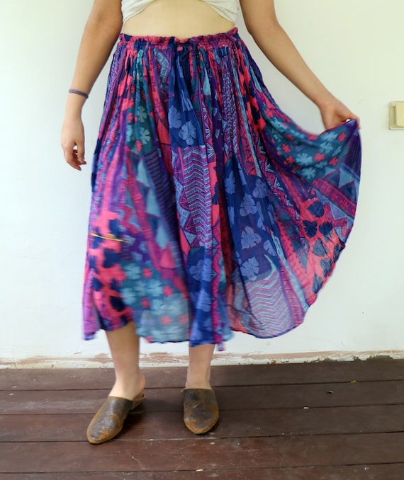 Indian Skirt, Vintage 70s Boho Hippy Cotton Gauze… - image 4