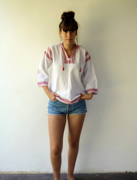 Romanian Blouse, Vintage 60s Hand Embroidered Shir