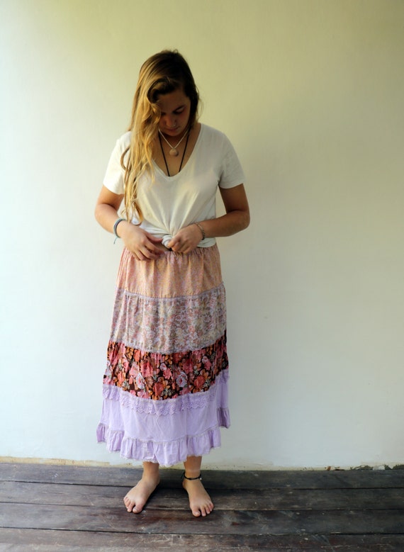 Ruffle Floral Skirt , Vintage 70s Boho Hippy Hipp… - image 2