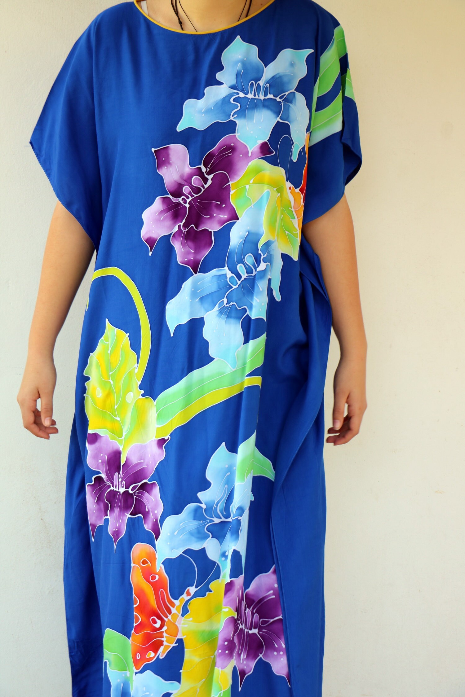 Tropical Dress Vintage Boho 70s 80s Hawaiian Blue Floral - Etsy
