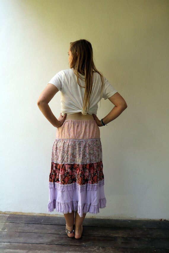 Ruffle Floral Skirt , Vintage 70s Boho Hippy Hippi