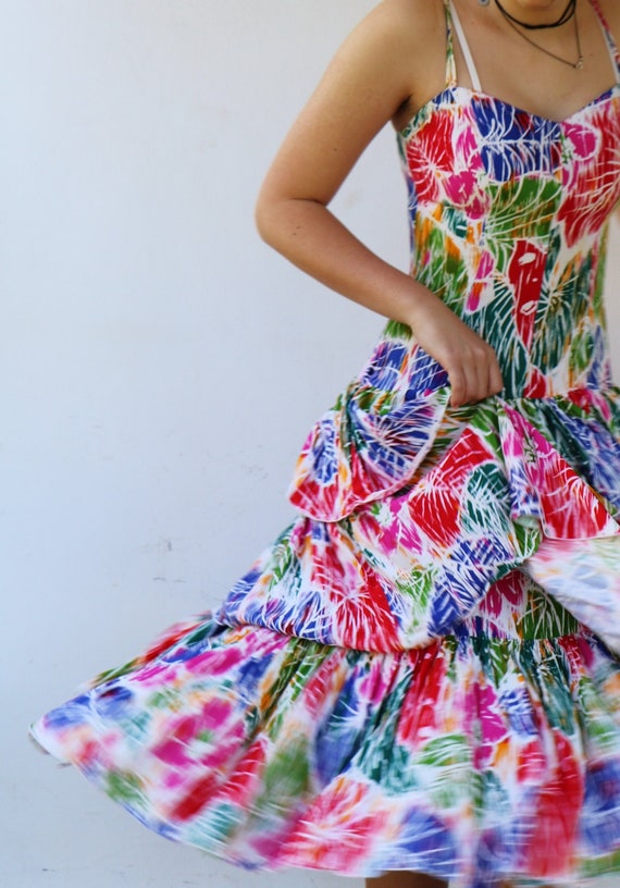 Colorful Summer Dress, Vintage 80s Boho Hippie Ru… - image 3