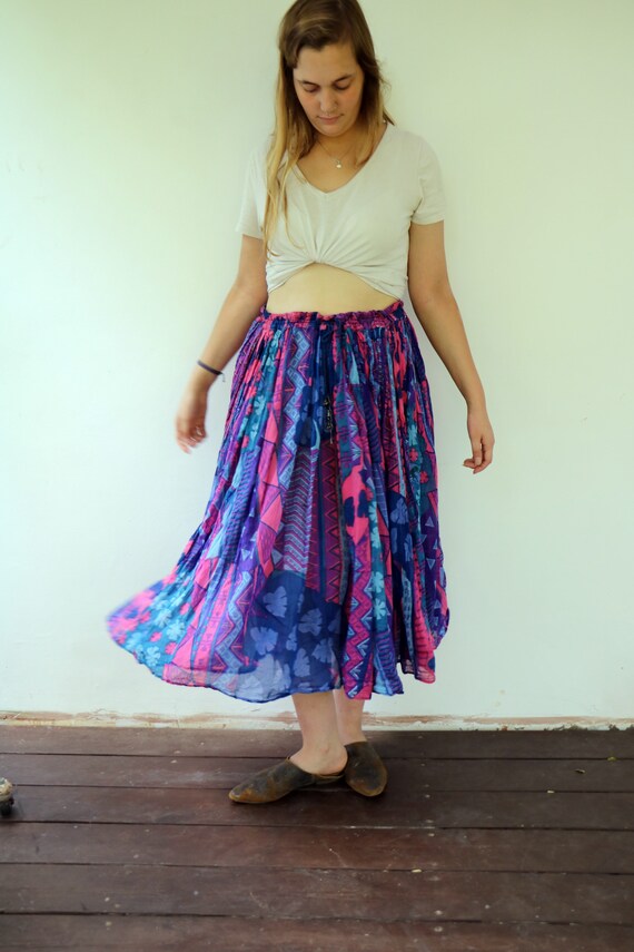 Indian Skirt, Vintage 70s Boho Hippy Cotton Gauze… - image 10