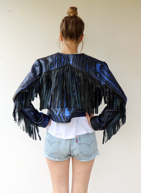 Fringed Leather Jacket, Vintage 80s Crop Fringe L