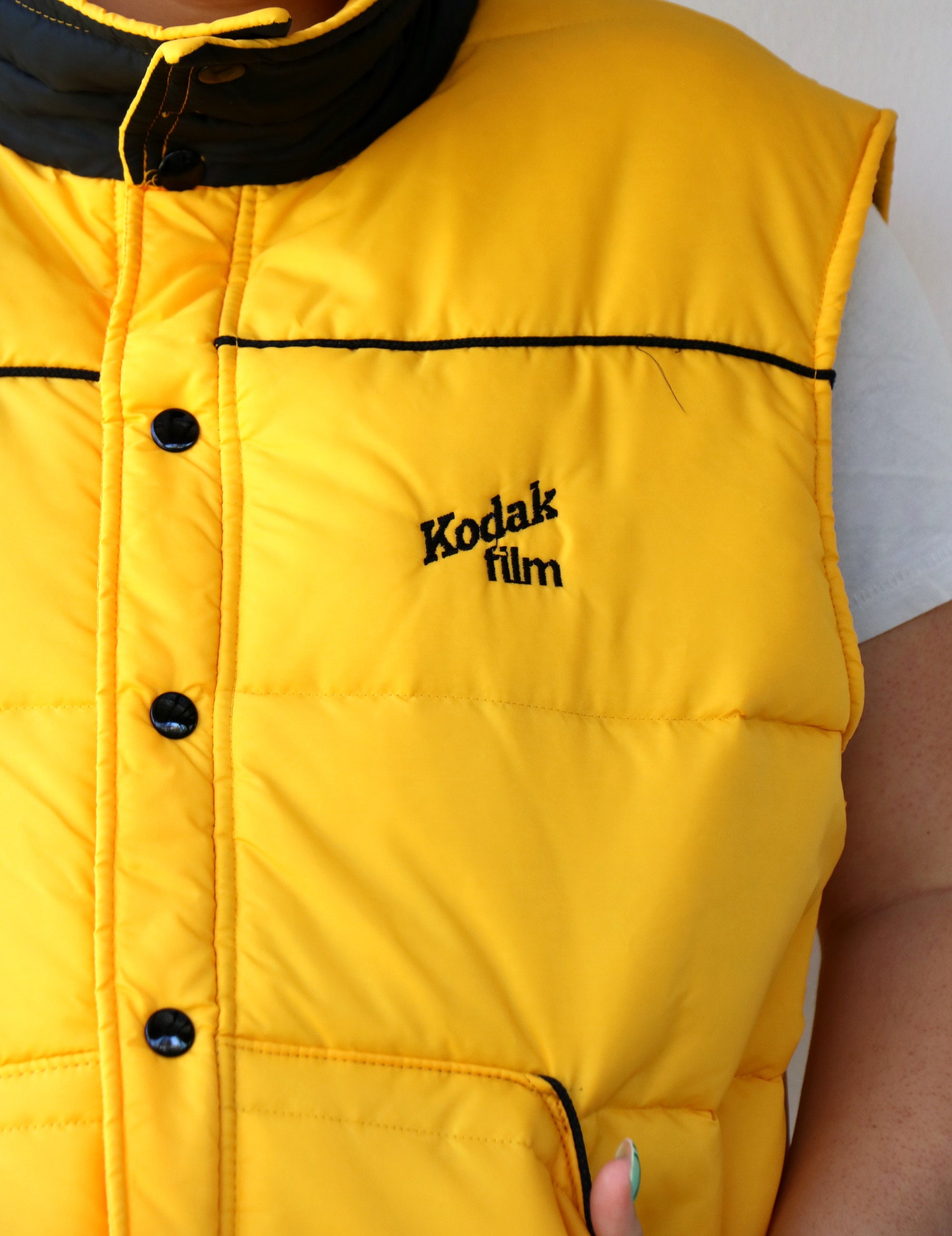 ジャケット・アウター 90s 00s old gap tech gimmick down vest Vintage Kodak Film Puffer Vest – 80s 90s Yellow Black Puffy