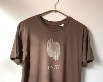 Brown Unite T-Shirt – Organic Cotton, Hand Block Printed with Eco-Friendly Inks
